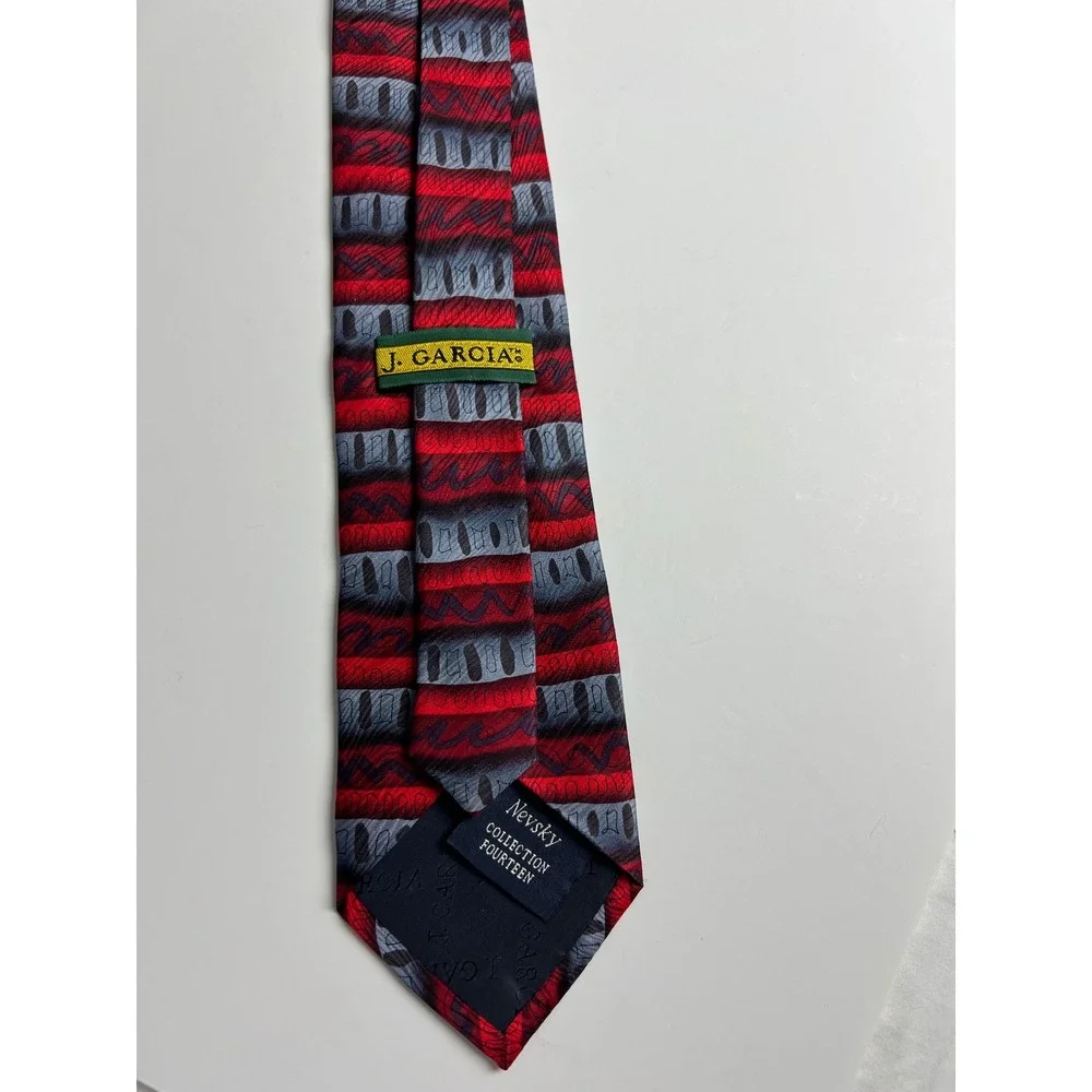 J. Garcia Silk‎ Tie Mens One Size Red Grey Nevsky Collection 14 Abstract Art D12